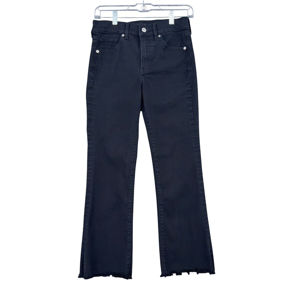 Express Womens Black Cropped Flare Mid Rise Raw Hem Jeans‎ Size 2